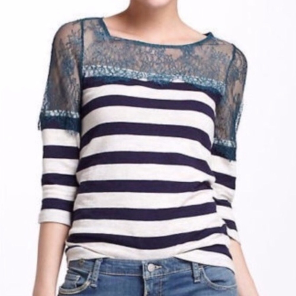Anthropologie Floral Lace Rugby Top